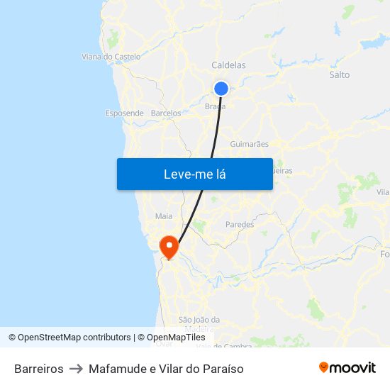 Barreiros to Mafamude e Vilar do Paraíso map