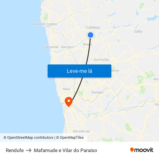 Rendufe to Mafamude e Vilar do Paraíso map