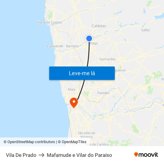 Vila De Prado to Mafamude e Vilar do Paraíso map