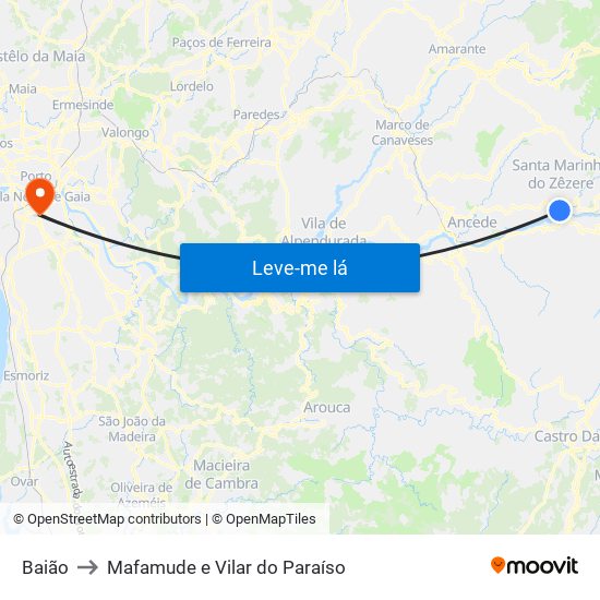 Baião to Mafamude e Vilar do Paraíso map