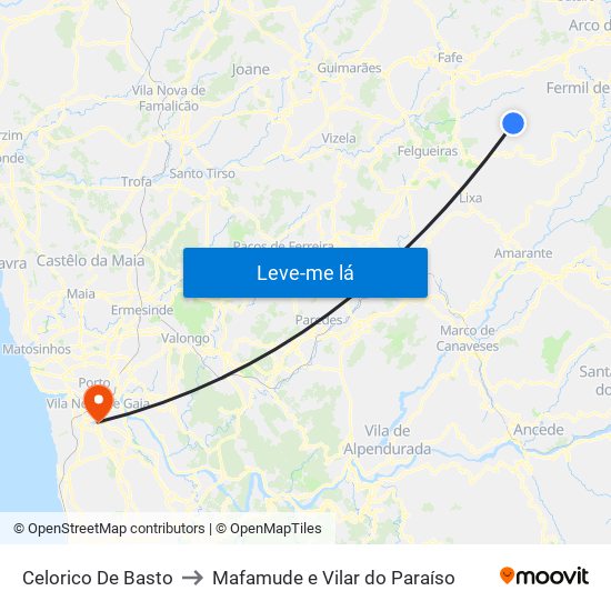 Celorico De Basto to Mafamude e Vilar do Paraíso map