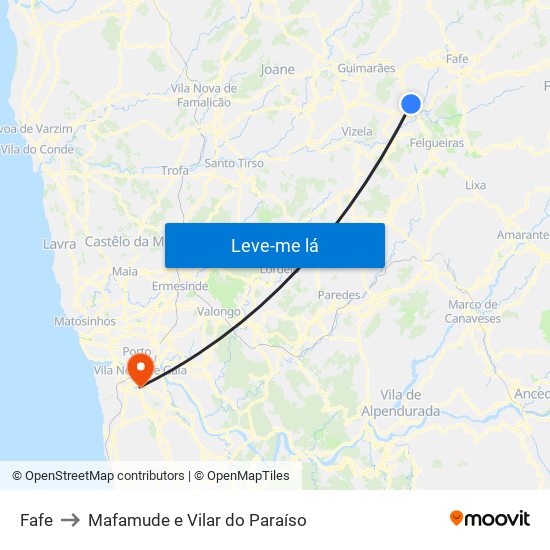 Fafe to Mafamude e Vilar do Paraíso map