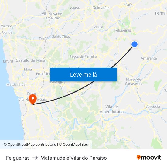 Felgueiras to Mafamude e Vilar do Paraíso map