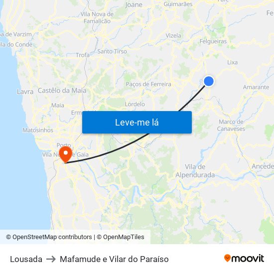 Lousada to Mafamude e Vilar do Paraíso map