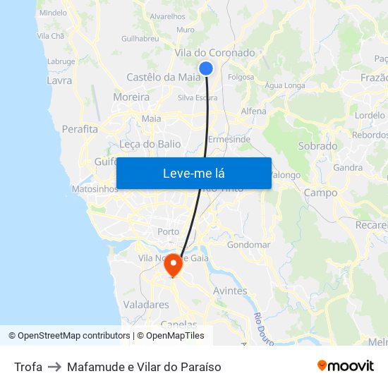 Trofa to Mafamude e Vilar do Paraíso map
