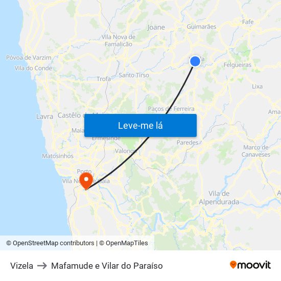 Vizela to Mafamude e Vilar do Paraíso map