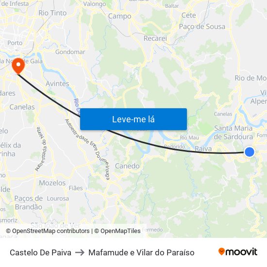 Castelo De Paiva to Mafamude e Vilar do Paraíso map