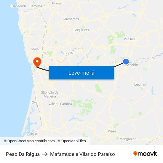Peso Da Régua to Mafamude e Vilar do Paraíso map