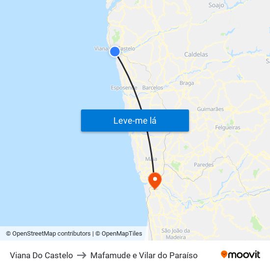 Viana Do Castelo to Mafamude e Vilar do Paraíso map