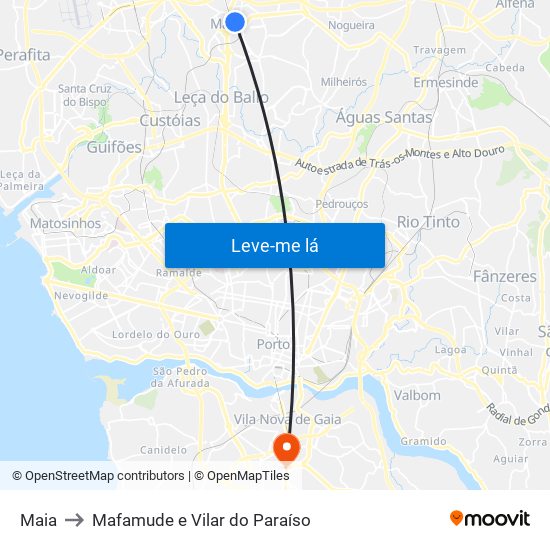 Maia to Mafamude e Vilar do Paraíso map