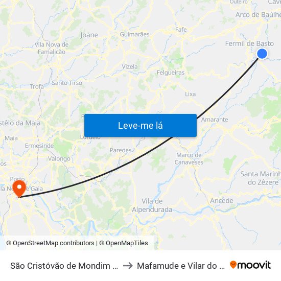 São Cristóvão de Mondim de Basto to Mafamude e Vilar do Paraíso map