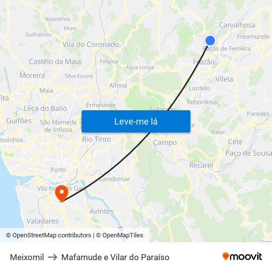 Meixomil to Mafamude e Vilar do Paraíso map