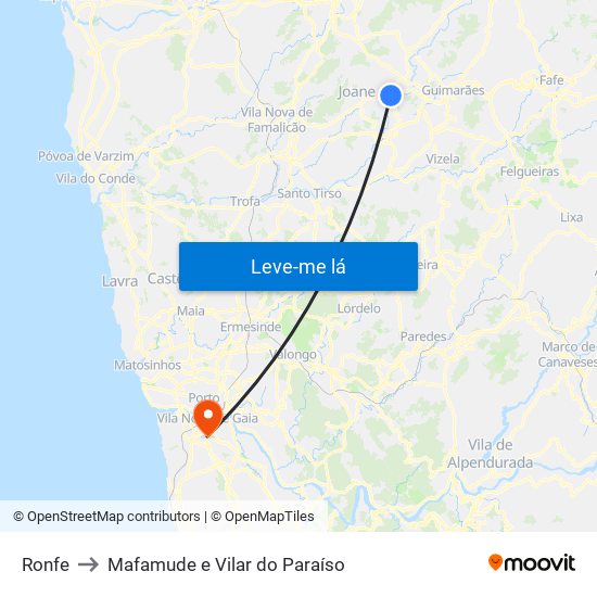 Ronfe to Mafamude e Vilar do Paraíso map