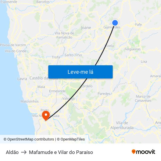 Aldão to Mafamude e Vilar do Paraíso map