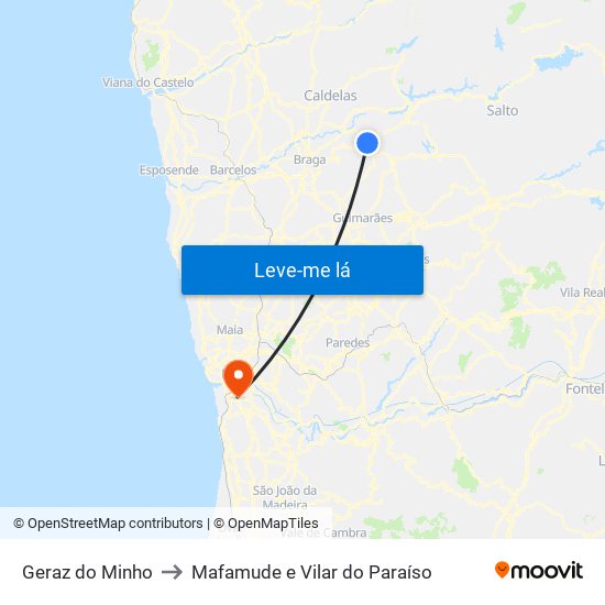 Geraz do Minho to Mafamude e Vilar do Paraíso map