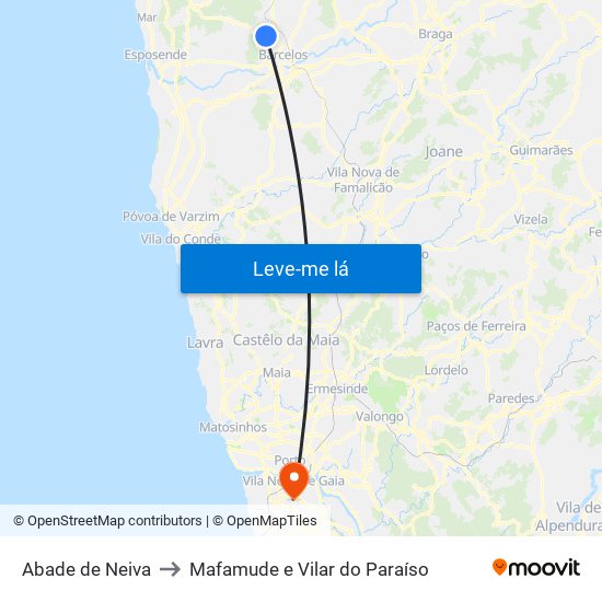 Abade de Neiva to Mafamude e Vilar do Paraíso map