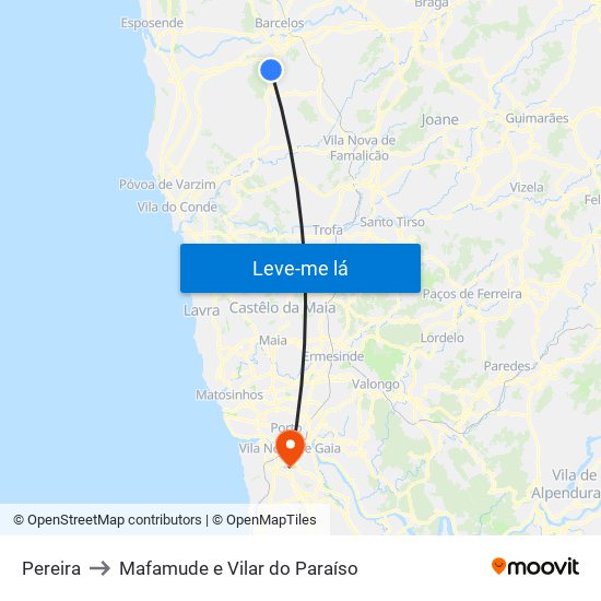 Pereira to Mafamude e Vilar do Paraíso map