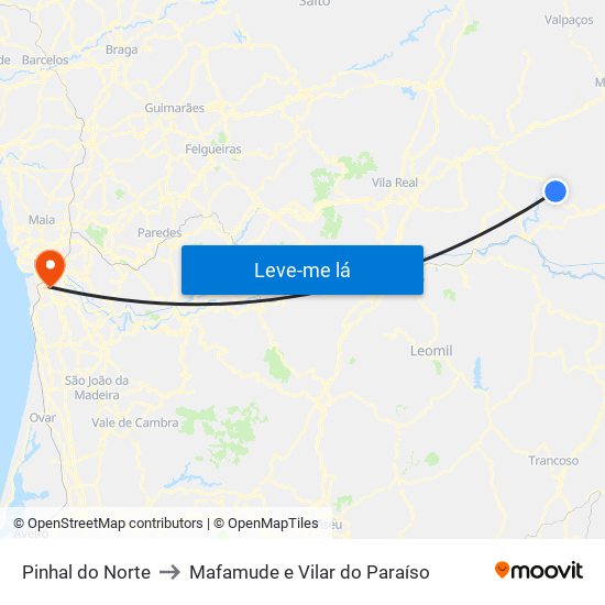 Pinhal do Norte to Mafamude e Vilar do Paraíso map