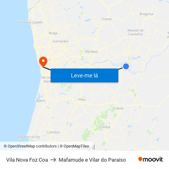 Vila Nova Foz Coa to Mafamude e Vilar do Paraíso map
