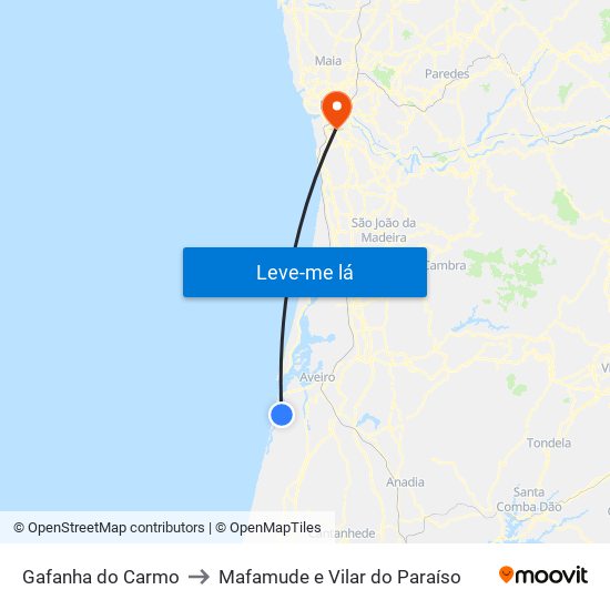 Gafanha do Carmo to Mafamude e Vilar do Paraíso map