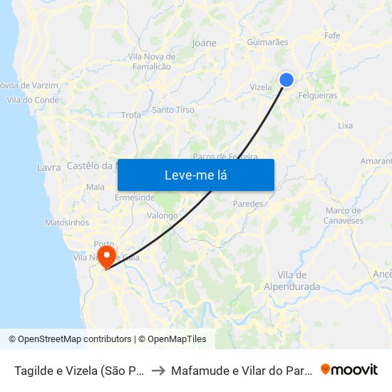 Tagilde e Vizela (São Paio) to Mafamude e Vilar do Paraíso map