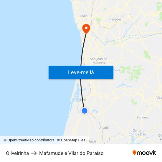 Oliveirinha to Mafamude e Vilar do Paraíso map