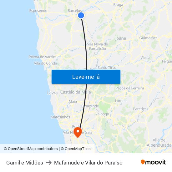 Gamil e Midões to Mafamude e Vilar do Paraíso map
