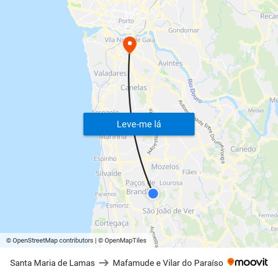 Santa Maria de Lamas to Mafamude e Vilar do Paraíso map