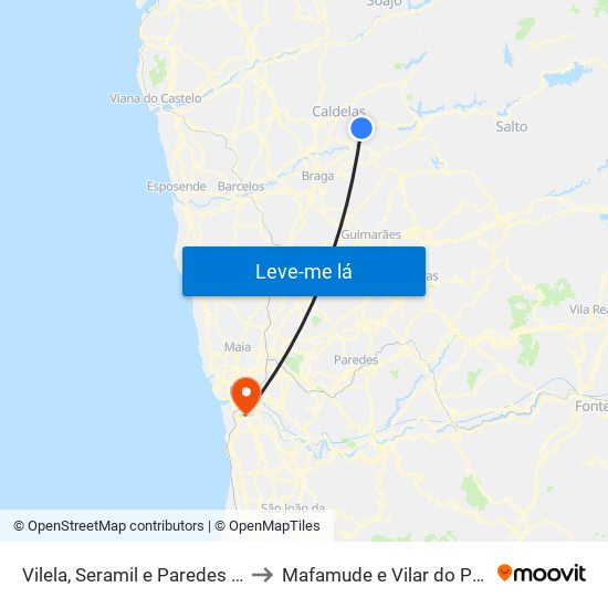 Vilela, Seramil e Paredes Secas to Mafamude e Vilar do Paraíso map