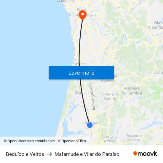 Beduído e Veiros to Mafamude e Vilar do Paraíso map