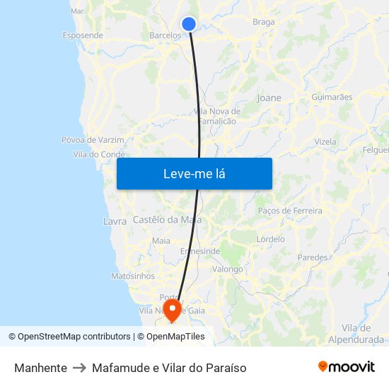 Manhente to Mafamude e Vilar do Paraíso map