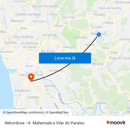 Rebordosa to Mafamude e Vilar do Paraíso map