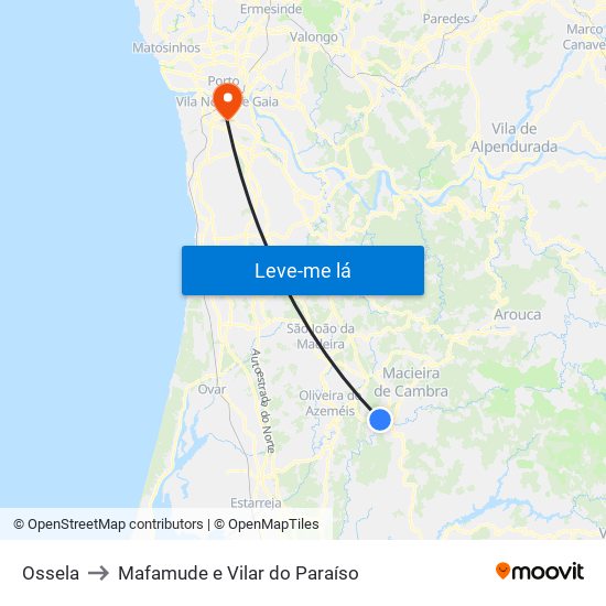 Ossela to Mafamude e Vilar do Paraíso map