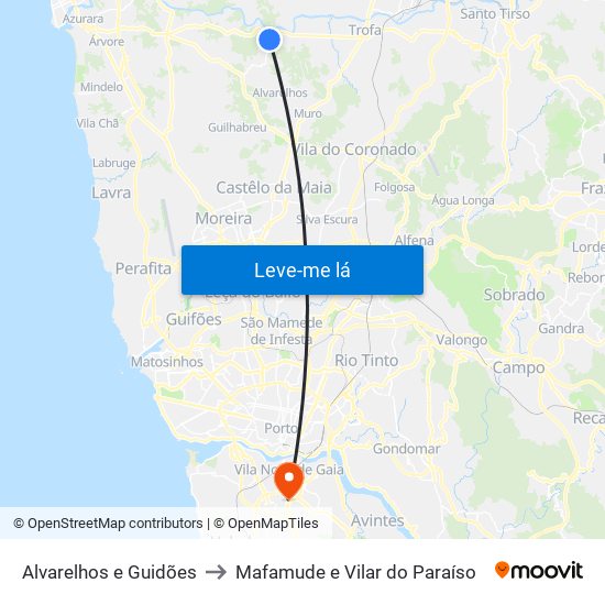 Alvarelhos e Guidões to Mafamude e Vilar do Paraíso map
