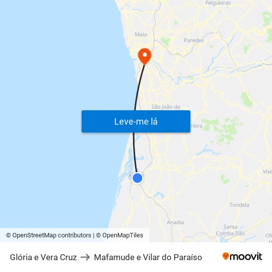 Glória e Vera Cruz to Mafamude e Vilar do Paraíso map