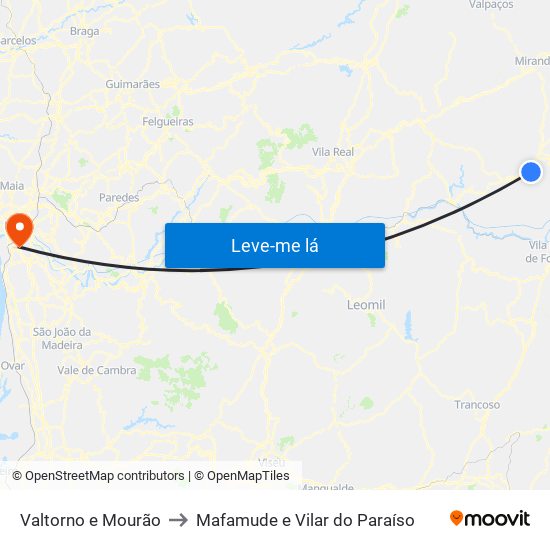 Valtorno e Mourão to Mafamude e Vilar do Paraíso map