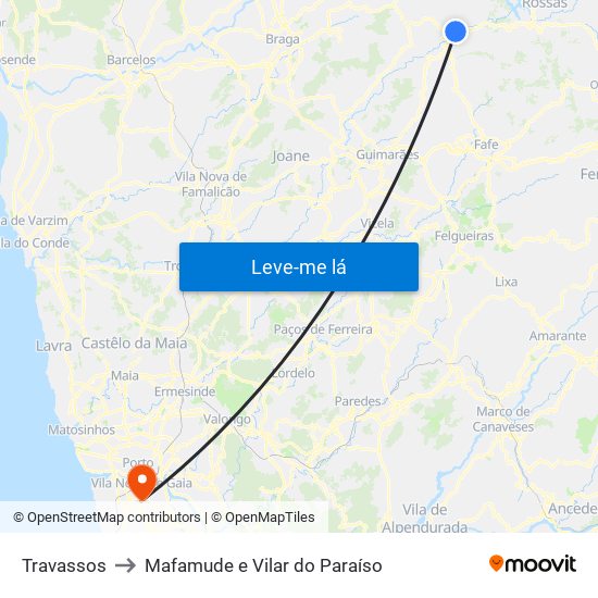 Travassos to Mafamude e Vilar do Paraíso map