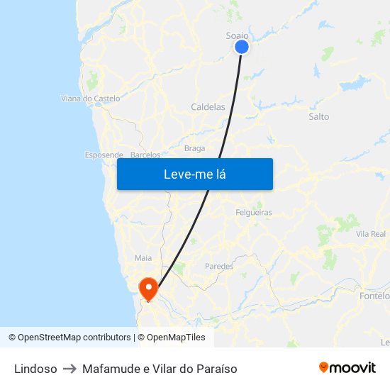 Lindoso to Mafamude e Vilar do Paraíso map