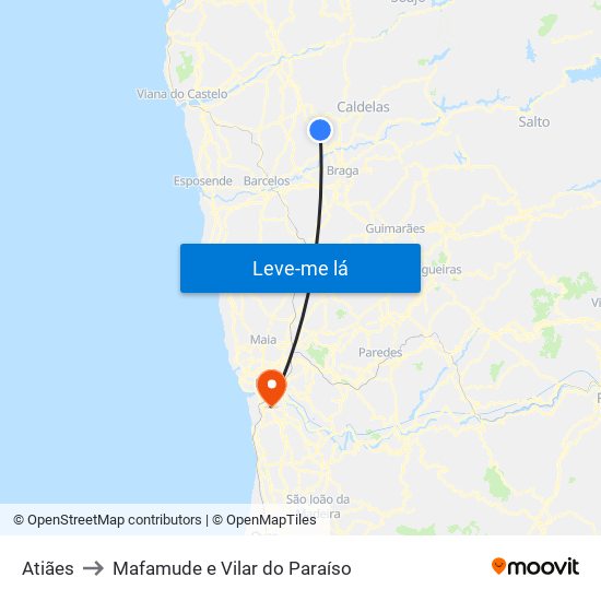 Atiães to Mafamude e Vilar do Paraíso map