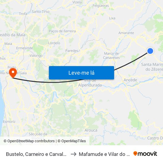 Bustelo, Carneiro e Carvalho de Rei to Mafamude e Vilar do Paraíso map