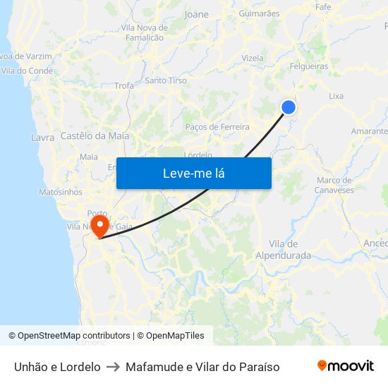 Unhão e Lordelo to Mafamude e Vilar do Paraíso map