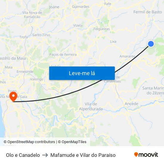 Olo e Canadelo to Mafamude e Vilar do Paraíso map