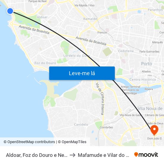 Aldoar, Foz do Douro e Nevogilde to Mafamude e Vilar do Paraíso map