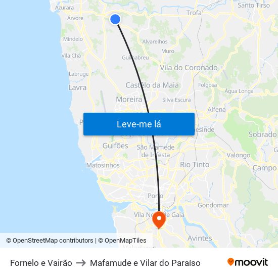 Fornelo e Vairão to Mafamude e Vilar do Paraíso map