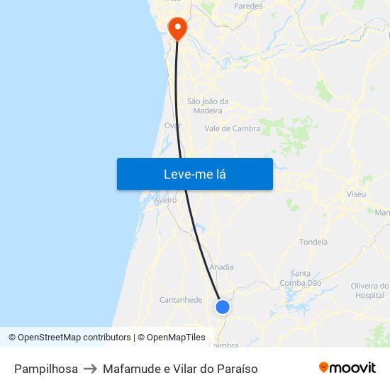 Pampilhosa to Mafamude e Vilar do Paraíso map