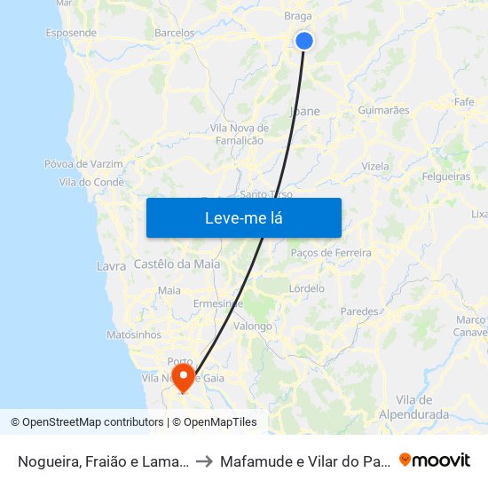 Nogueira, Fraião e Lamaçães to Mafamude e Vilar do Paraíso map