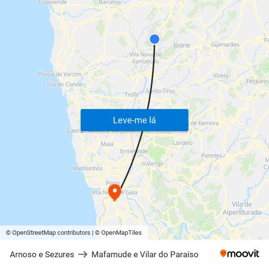 Arnoso e Sezures to Mafamude e Vilar do Paraíso map