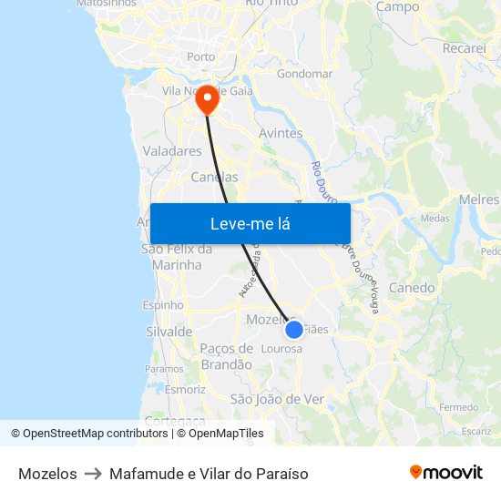 Mozelos to Mafamude e Vilar do Paraíso map