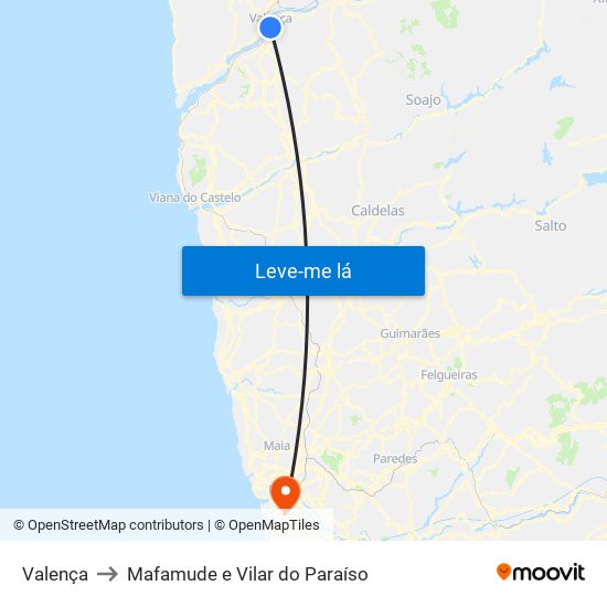 Valença to Mafamude e Vilar do Paraíso map