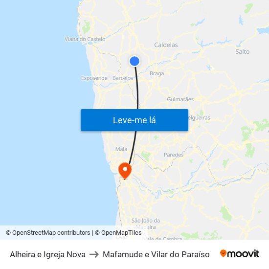 Alheira e Igreja Nova to Mafamude e Vilar do Paraíso map